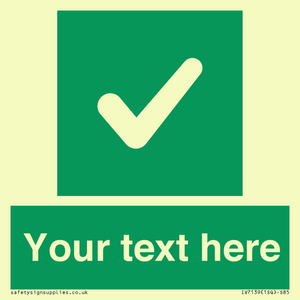 Custom green background, green square with tick sign